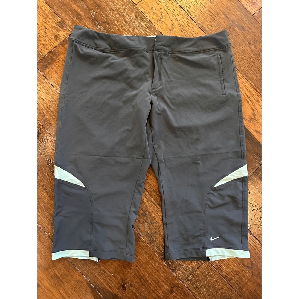 Nike Fit Dry Womens XL Gray Mint Green Athletic Capri Training Pants Zip Pocket